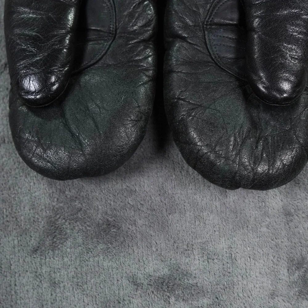 Aris Ski Mittens Womens Large Black Leather VTG Winter Outdoor Hiking Japan Logo